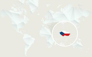tcheco república mapa com bandeira dentro contorno em branco poligonal mundo mapa. vetor