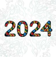 feliz Novo ano 2024 Projeto. com colorida truncado número ilustrações. Novo ano 2024 celebração. vetor