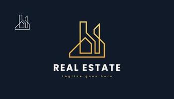 design de logotipo ouro imobiliário com estilo de linha vetor