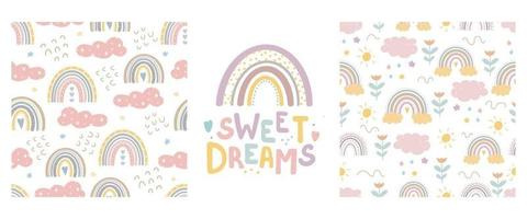 padrões e letras fofos do arco-íris - bons sonhos vetor