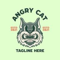 t-shirts com ilustração de gato zangado vintage retro vetor