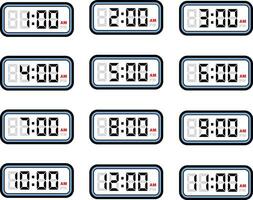 digital relógio Tempo plano vetor conjunto com 12 horas formatar, digital número ilustração