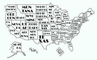 Unidos estados do América mapa com do estado nome à mão livre desenho. vetor