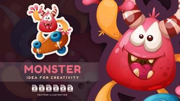 Personagem de desenho animado adorável monstro de terror - adesivo fofo vetor