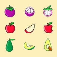 maçã, abacate e mangostão definir ilustração vetorial frutas isoladas vetor