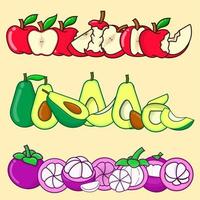 maçã, abacate e mangostão definir ilustração vetorial frutas isoladas vetor
