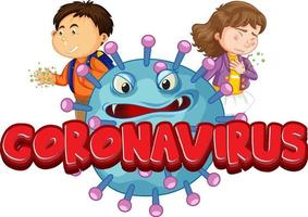 design de fonte coronavirus com ícone covid19 e personagem infantil vetor