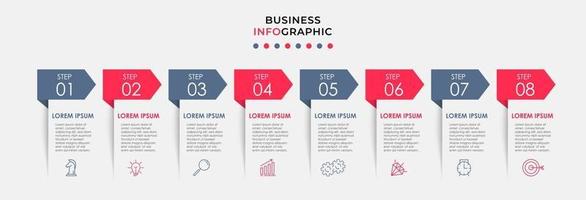 modelo de negócios de design de infográfico com ícones e 8 opções ou etapas vetor