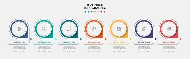 infográfico design modelo de negócios com ícones e 7 opções ou etapas vetor