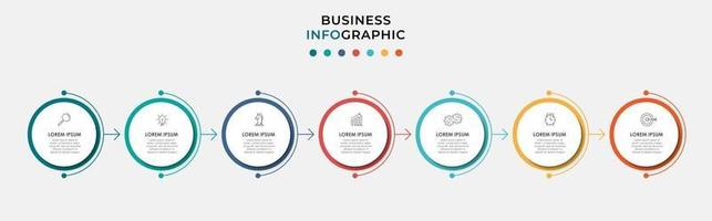 infográfico design modelo de negócios com ícones e 7 opções ou etapas vetor