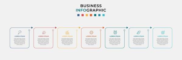 infográfico design modelo de negócios com ícones e 7 opções ou etapas vetor