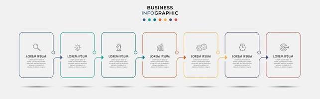 infográfico design modelo de negócios com ícones e 7 opções ou etapas vetor