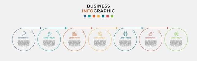 infográfico design modelo de negócios com ícones e 7 opções ou etapas vetor