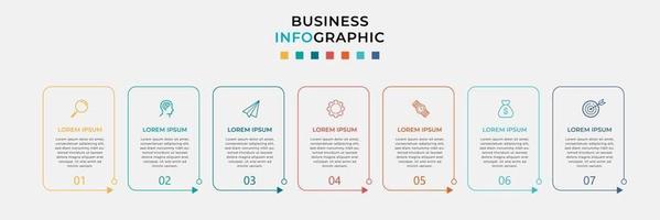 infográfico design modelo de negócios com ícones e 7 opções ou etapas vetor