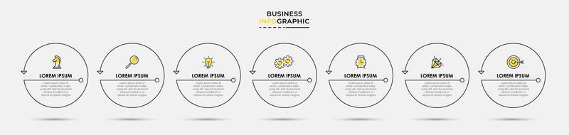 infográfico design modelo de negócios com ícones e 7 opções ou etapas vetor