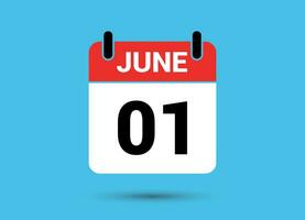 1 Junho calendário encontro plano ícone dia 1 vetor ilustração