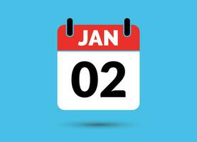 2 janeiro calendário encontro plano ícone dia 2 vetor ilustração