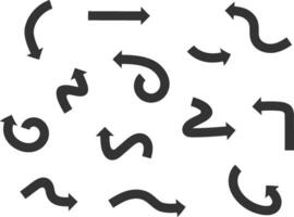 setas de coleção vector símbolos preto e branco de fundo. ícone de seta diferente definir círculo, para cima, encaracolado, reto e torcido. elementos de design.