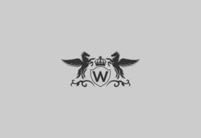 carta W e pegasus logotipo vetor. cavalo logotipo. vetor