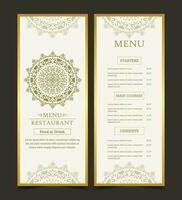 menu de restaurante de ouro com elegante estilo ornamental vetor
