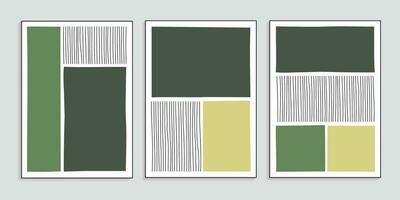 criativo verde minimalista cartazes com desenhado à mão ondulado linhas vetor