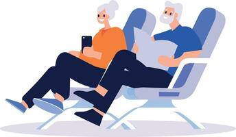mão desenhado idosos casal sentado em uma avião para viagem dentro plano estilo vetor