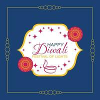 feliz Diwali, festival do luzes, papel gráfico do indiano rangoli, dourado luzes, colorida decorativo fundo, azul magenta fundo vetor