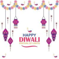 feliz Diwali, festival do luzes, papel gráfico do indiano rangoli, dourado luzes, colorida decorativo fundo, azul magenta fundo vetor