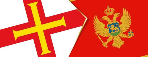 Guernsey e Montenegro bandeiras, dois vetor bandeiras.
