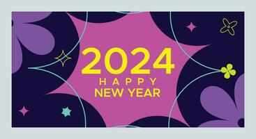 feliz Novo ano 2024 com colorida minimalista na moda Projeto. feliz Novo ano 2024 quadrado modelo. cumprimento fundo desenhos, Novo ano, e social meios de comunicação promocional contente. vetor ilustração