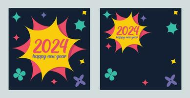 feliz Novo ano 2024 com colorida minimalista na moda Projeto. feliz Novo ano 2024 quadrado modelo. cumprimento fundo desenhos, Novo ano, e social meios de comunicação promocional contente. vetor ilustração