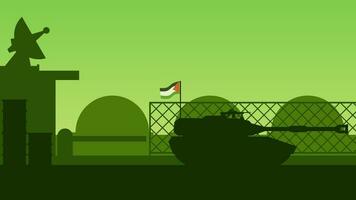 militares Palestina panorama vetor ilustração. silhueta do Palestina militares base com tanque. Palestina ilustração para fundo, papel de parede, questão e conflito