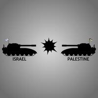 Palestina Israel conflito vetor ilustração. dois tanques voltado para cada de outros com bandeira representar uma conflito. Palestina ilustração do guerra para social problemas, notícia ou conflito