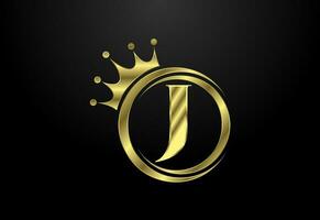 Inglês alfabeto j com uma coroa. real, rei, rainha luxo símbolo. Fonte emblema. vetor ilustração