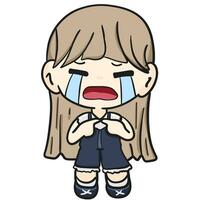 fofa e kawaii menina desenho animado chorando triste personagem chibi adesivo vetor