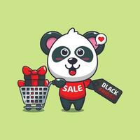 fofa panda com compras carrinho e desconto cupom Preto Sexta-feira venda desenho animado vetor ilustração