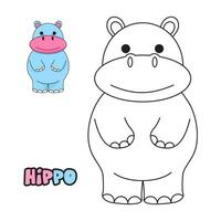 vetor ilustração. coloração livro , coloração hipopótamo. desenho animado animal. clipart conjunto para berçário poster, prática Habilidades