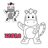 vetor ilustração. coloração livro , coloração zebra. desenho animado animal. clipart conjunto para berçário poster, prática Habilidades