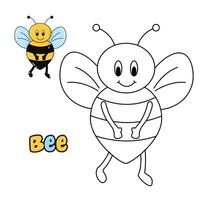 vetor ilustração. coloração livro , coloração abelha. desenho animado animal. clipart conjunto para berçário poster, prática Habilidades
