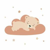 fofa Urso de pelúcia Urso dormindo em a nuvem. vetor