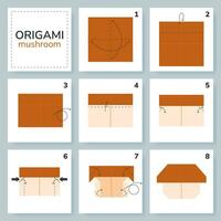 cogumelo origami esquema tutorial comovente modelo. origami para crianças. degrau de degrau quão para faço uma fofa origami cep. vetor ilustração.