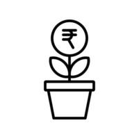 indiano rupia plantar, dinheiro árvore, Retorna em investimento, crescimento ícone dentro linha estilo Projeto isolado em branco fundo. editável AVC. vetor