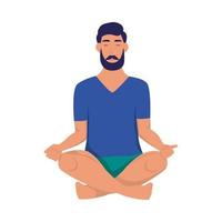 um jovem medita. esportes em casa, ioga, estilo de vida saudável vetor