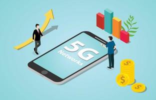 isométrica 5g novas redes de revolução de velocidade de internet com smartphone vetor