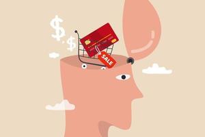 consumismo, querer mente ou desejo de comprar e comprar mais vetor