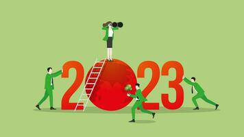trabalho em equipe do verde visão empresária dentro a ano 2023 vetor