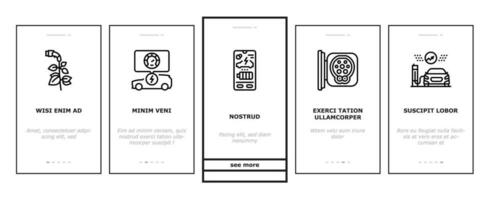 elétrico veículo cobrando estação onboarding ícones conjunto vetor