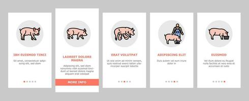 carne de porco porco Fazenda animal leitão porco onboarding ícones conjunto vetor