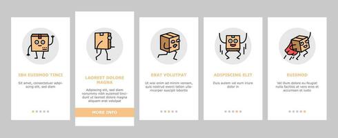 cartão personagem caixa pacote onboarding ícones conjunto vetor