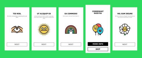 positivo humor feliz sorrir onboarding ícones conjunto vetor